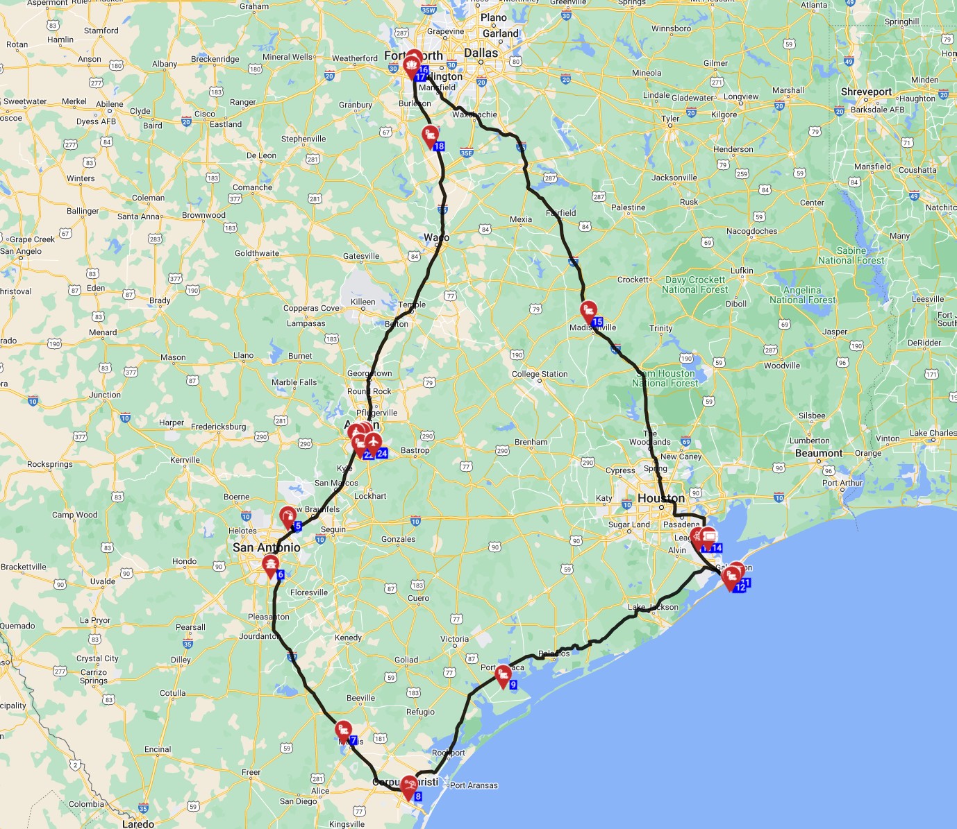 Map for Austin Roundtrip  - Short